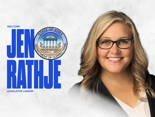 A headshot of Jen Rathje next to the DOC Seal and the words Welcome Jen Rathje, Legislative Liaison