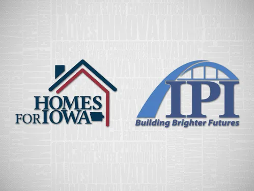 Iowa Prison Industries logo and Homes for Iowa logo on a gray background