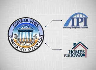 Official DOC seal next to the Iowa Prison Industries logo and the Homes for Iowa logo