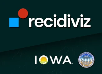 The Recidiviz logo next to the State of Iowa logo and the DOC Seal