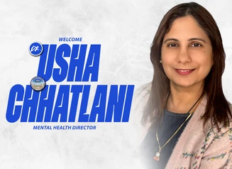 A headshot of Dr. Chhatlani next to the DOC Seal and the words Welcome Dr. Usha Chhatlani, Mental Health Director