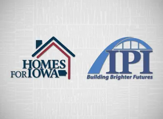 Iowa Prison Industries logo and Homes for Iowa logo on a gray background